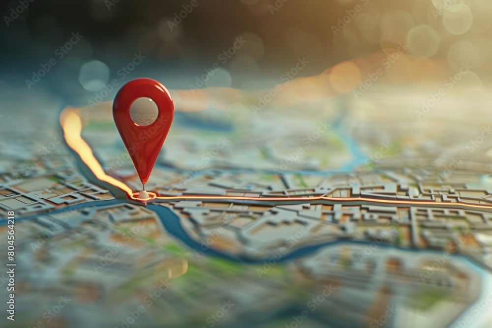 Poster A map with a red pin, useful for navigation