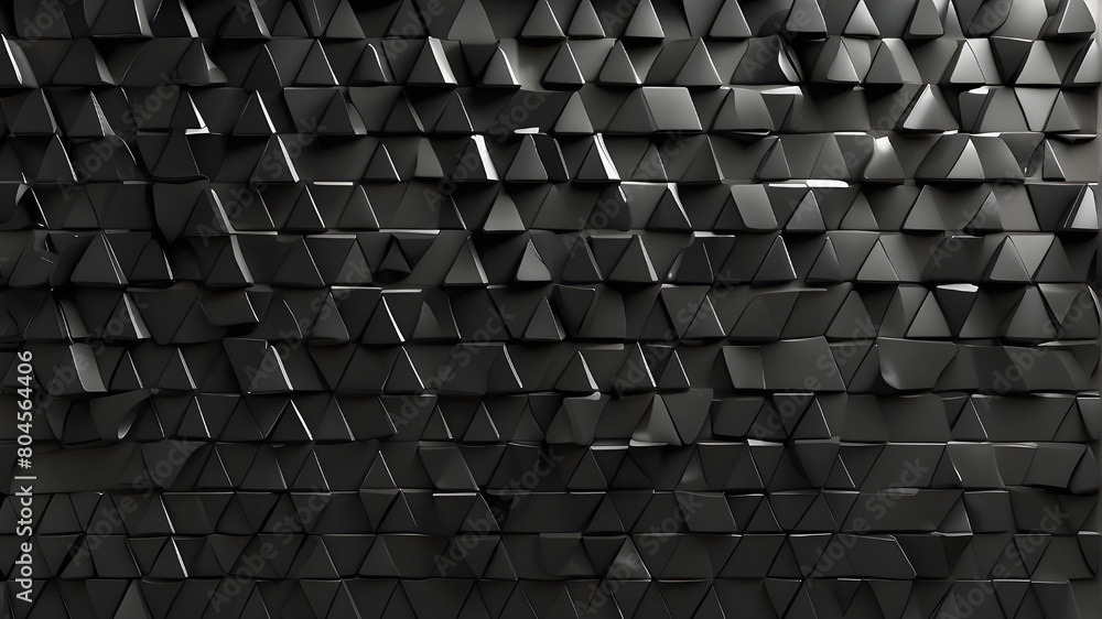 Poster tiled wall background with a semigloss polish. black, 3d, triangular tile wallpaper. ai generative 3