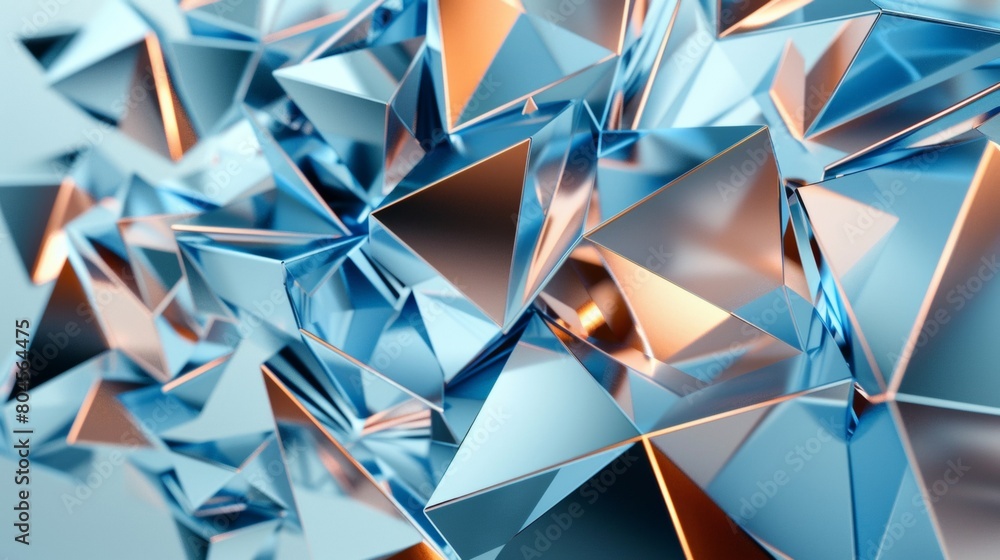 Aufkleber 3d rendering of blue and copper geometric shapes on a white background, a futuristic abstract backgr