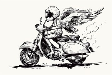 A unique illustration of an angel riding a motorcycle. Suitable for various creative projects
