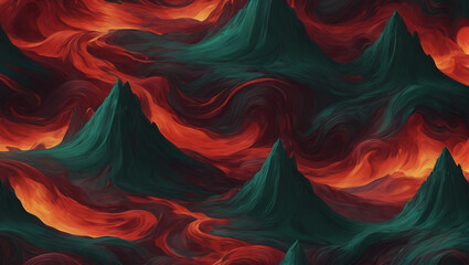 Visuals of liquid magma in shades of fiery scarlet, moonlit silver, and forest green, pulsating and pulsing against a plain background with subtle lighting ULTRA HD 8K - obrazy, fototapety, plakaty
