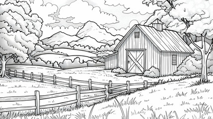 Farm, coloring page for kids.