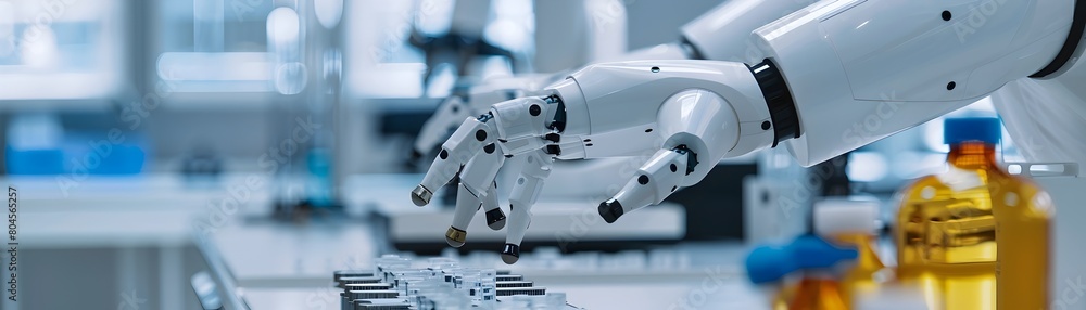 Aufkleber robotic lab technician efficiently calibrating high tech equipment in sterile environment