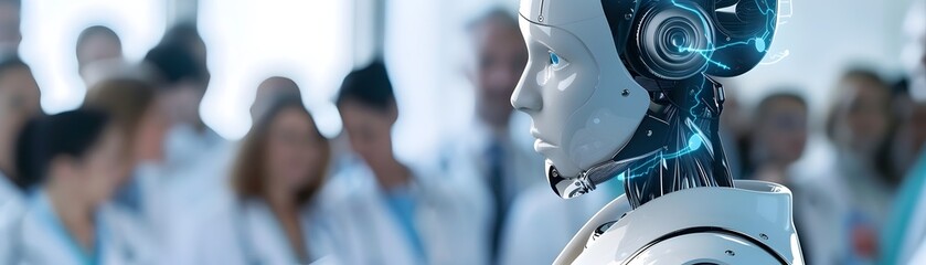 Humanoid Robot Showcasing Latest Medical Technology to Healthcare Professionals - obrazy, fototapety, plakaty