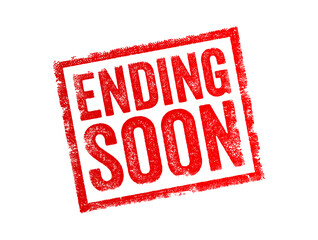 Ending Soon indicates that something is approaching its conclusion or termination in the near future, text concept stamp