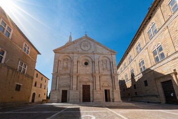 Fototapeta na wymiar Sunny Day at the Concattedrale di Santa Maria Assunta, also Pienza Cathedral