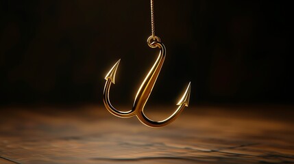 3D rendering of a fishing hook icon presented in a vector illustration format.