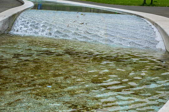 Diana Memorial Fountain is located south of the Serpentine Lake (designed by Gustafson Porte, 2004). London, UK. April 19, 2024.