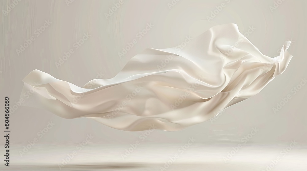 Poster 3d rendering of an elegant cloth design element, featuring a piece of blowing fabric banner in isola