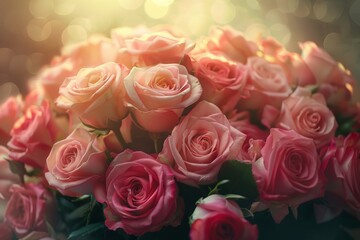 Pink Roses Bouquet on Table