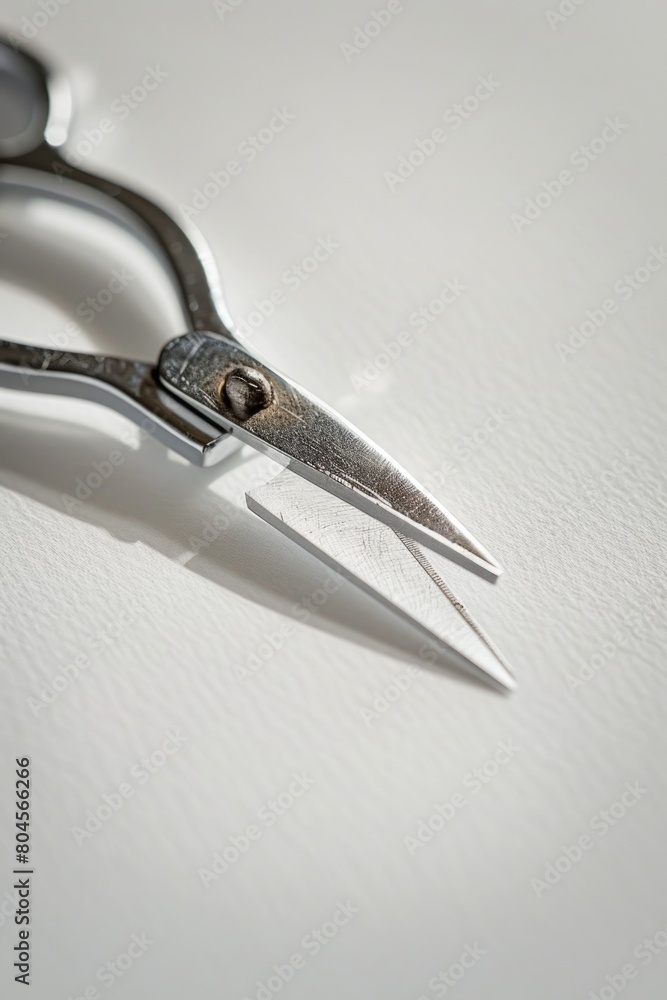 Poster pair of scissors on a clean white background, suitable for various design projects