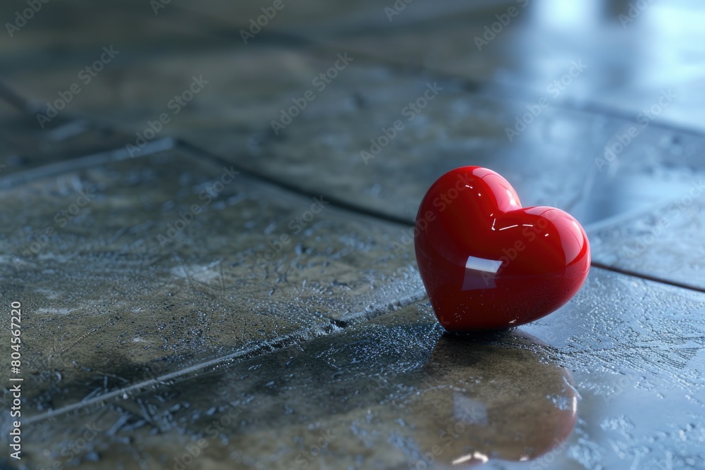 Poster A red heart shape on a tiled floor, suitable for various design projects
