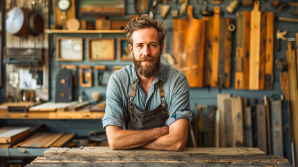 Artisan woodworker in his workshop