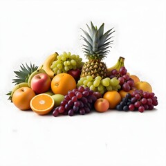 A variety of fresh fruits including pineapple, bananas, oranges, apples, grapes, and other colorful produce arranged