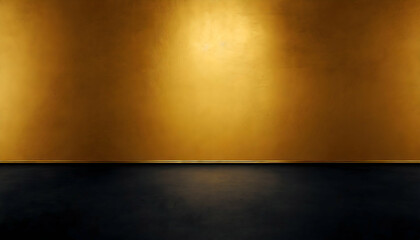 Abstract dark golden wall in an empty room with a concrete floor on digital art concept, Generative AI. - obrazy, fototapety, plakaty