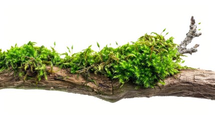 Moss Covered Rotten Branch Isolated on White Generative AI