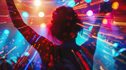 Retro 80s style dance party celebrating Pride flashy neon lights and vintage fashion