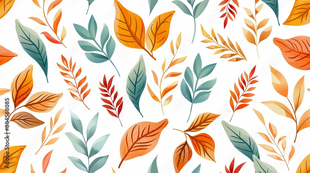 Poster a repeating pattern featuring abstract leaf motifs seamlessly arranged.