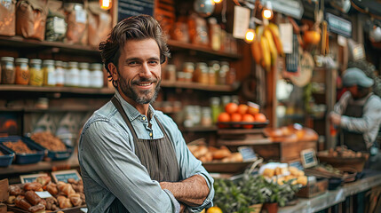 Cheerful deli owner at small business