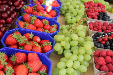 Fruits and vegetables are sold at a bazaar in Israel.