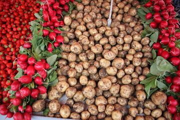 Fruits and vegetables are sold at a bazaar in Israel.