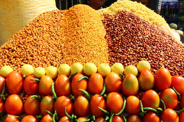 Fruits and vegetables are sold at a bazaar in Israel.