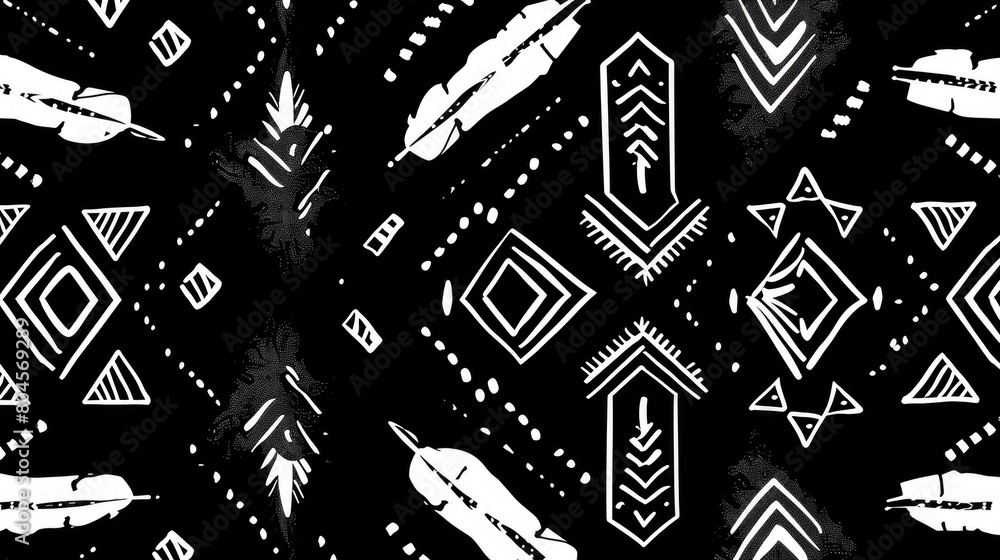 Poster black and white feather pattern, versatile for various projects