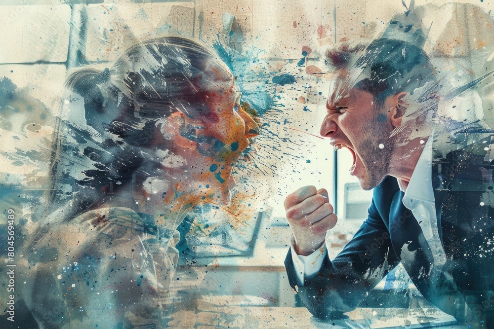 Poster a man and a woman facing each other. suitable for relationship and communication concepts