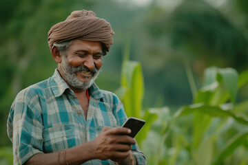 Indian farmer using smartphone