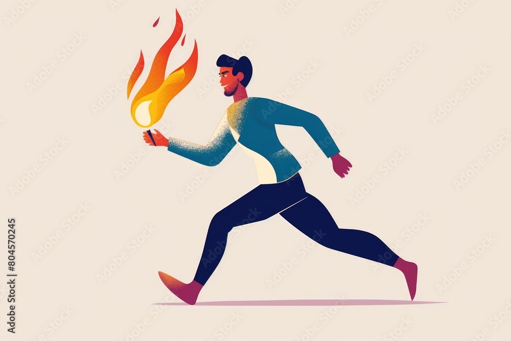 Poster a man running with a fire in his hand. can be used for dramatic or emergency themed projects