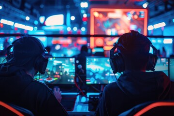 A couple sitting together in front of a computer. Ideal for technology and teamwork concepts