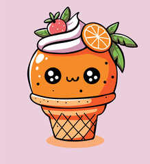 cute orange ice cream - vector illustration