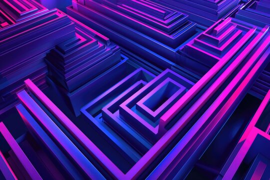 Person standing in maze with neon lights, suitable for business concept