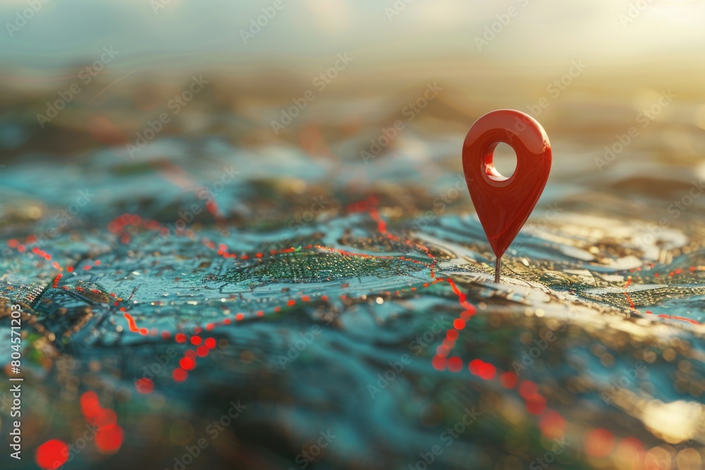 Fototapete A map with a red pin marking a location. Suitable for travel and navigation concepts