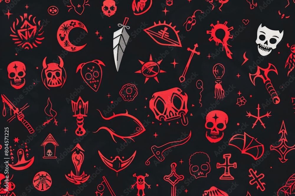 Poster a striking image featuring red and white designs on a black background. suitable for various graphic