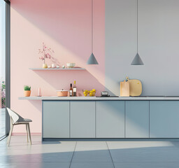 Modern kitchen interior of pastel color for business people, minimal concept.
