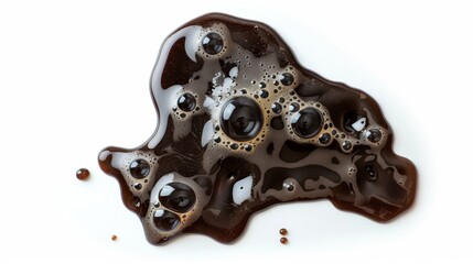 Dark Beer Puddle with Foam on White Background Generative AI