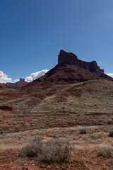 Red cliff and butte landscapes in Utah Castle Valley with blue skies in spring 