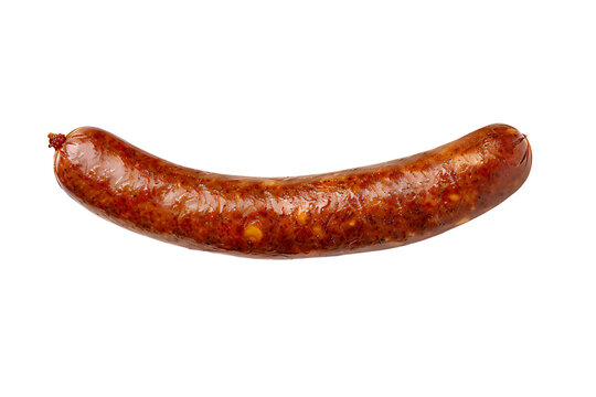long kielbasa sausages isolated on white background