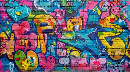 Colorful Graffiti Adorns Brick Wall