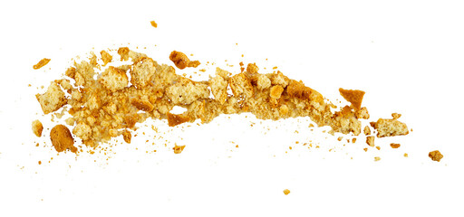 The pile of a cake crumbs, grunge graphic overlay element isolated on a transparent background