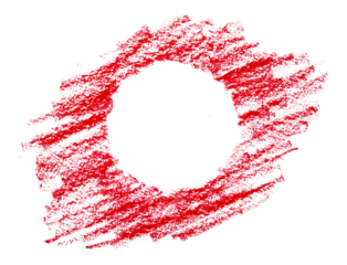grunge hand-drawn colorful scribble strokes with wax pastel red crayon in a circle shape, graphic overlay element isolated on a transparent background