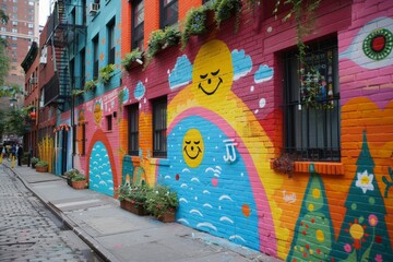 Fototapeta premium Colorful Wall Painted With a Smiley Face