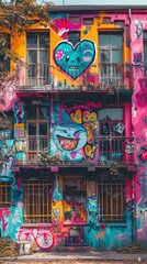 Fototapeta premium Colorful Building Covered in Graffiti Art