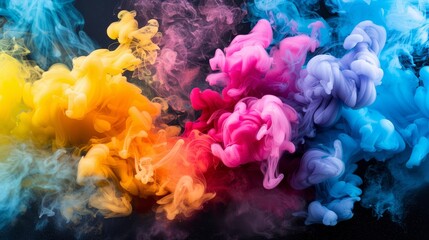   A group of multicolored smokes against a black background
