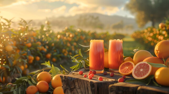 glass of orange juice on a plantation