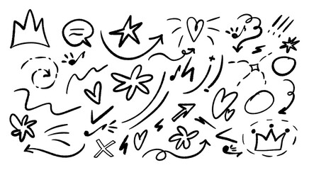 Hand drawn doodles design elements. Vector brush drawn. Cute doodle symbols.