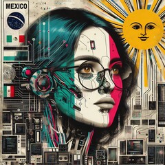 Junge Mexikanische Frau in den Landesfarben Mexikos - obrazy, fototapety, plakaty