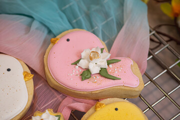 Spring, Mother’s day, summer decorated cookies in royal icing, pastel colors