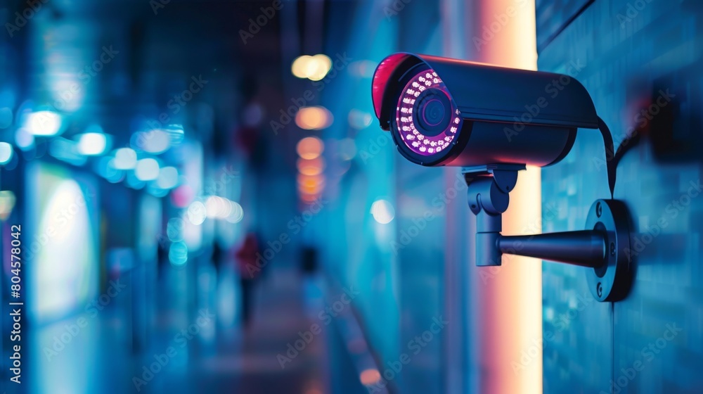 Poster A high-tech CCTV camera with infrared capability, enabling surveillance even in low-light conditions.